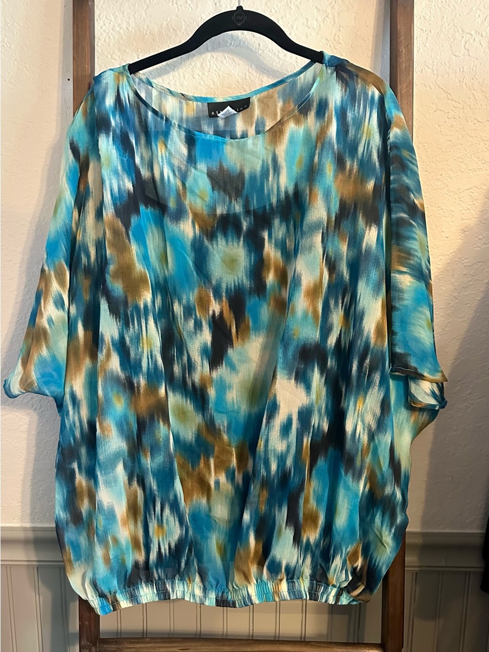 attention Blue Multi-Color Watercolor Tunic